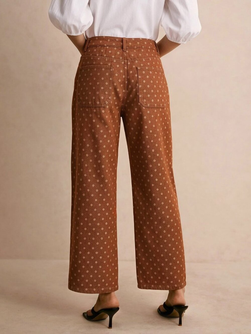 Brown Elegant Women's Button Pocket Cropped Straight Leg Jeans - Picture 2 of 4